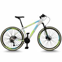 Bicicleta Aro 29 Cripto 24 Marchas Freios Disco E Suspensão Pneu Bege - Branco/verde E Azul - 17" Branco/verde E Azul - 1