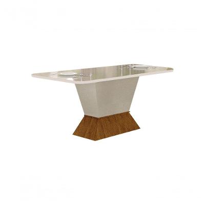 Mesa De Jantar 6 Lugares 1,80m Tampo Copo Mdf/vidro Larissa Moveis Leifer Cadeiras Não Inclusas Freijó/off White,copo Com Vidro