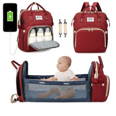 Bolsa Maternidade Com Berço Trocador Portátil Embutido E Térmico Para Mamadeiras 2 Em 1 Vinho