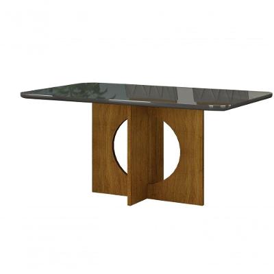 Mesa Para 06 Cadeiras Tampo Copo Vidro/mdf 160cm Lorena Leifer Moveis Cadeiras Não Inclusas Freijó/chumbo,copo Com Vidro