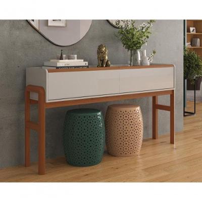 Aparador Lion Suporte Para Decoração C/ 2 Gavetas Porta Itens Off White/ Freijó