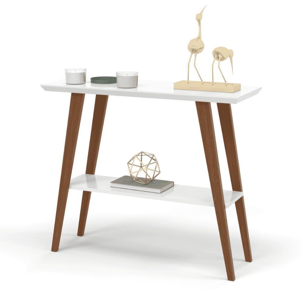 Aparador Caio 90x30 Tampo Mdf 30mm Pé Em Madeira Branco/amadeirado - 2