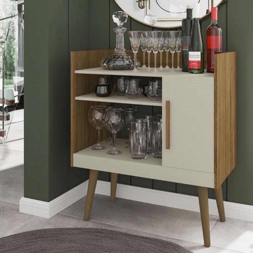 Aparador Cantinho Do Café C/ Porta E Prateleira Para Xícaras E Cafeteira Cinamomo/off White - 1