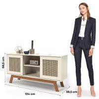 Rack Buffet Com Duas Porta De Correr Bali Pés Em Madeira Off White - 4