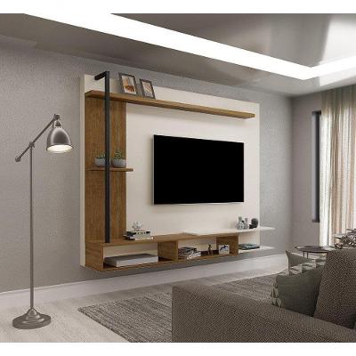 Painel Para Tv 65 Com Nichos E Aplique De Metal ônix Malbec - Off White - Luapa