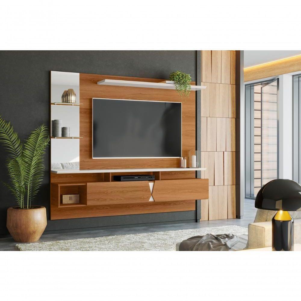 Painel Intense P- Tvs Até 55'' Gaveteiros E Prateleiras Suporte Para Itens - Jequitiba-off White - 1