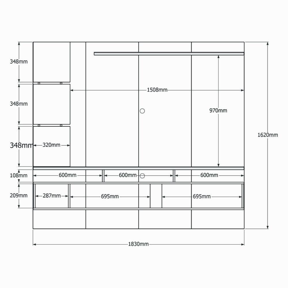 Painel Intense P- Tvs Até 55'' Gaveteiros E Prateleiras Suporte Para Itens - Jequitiba-off White - 5
