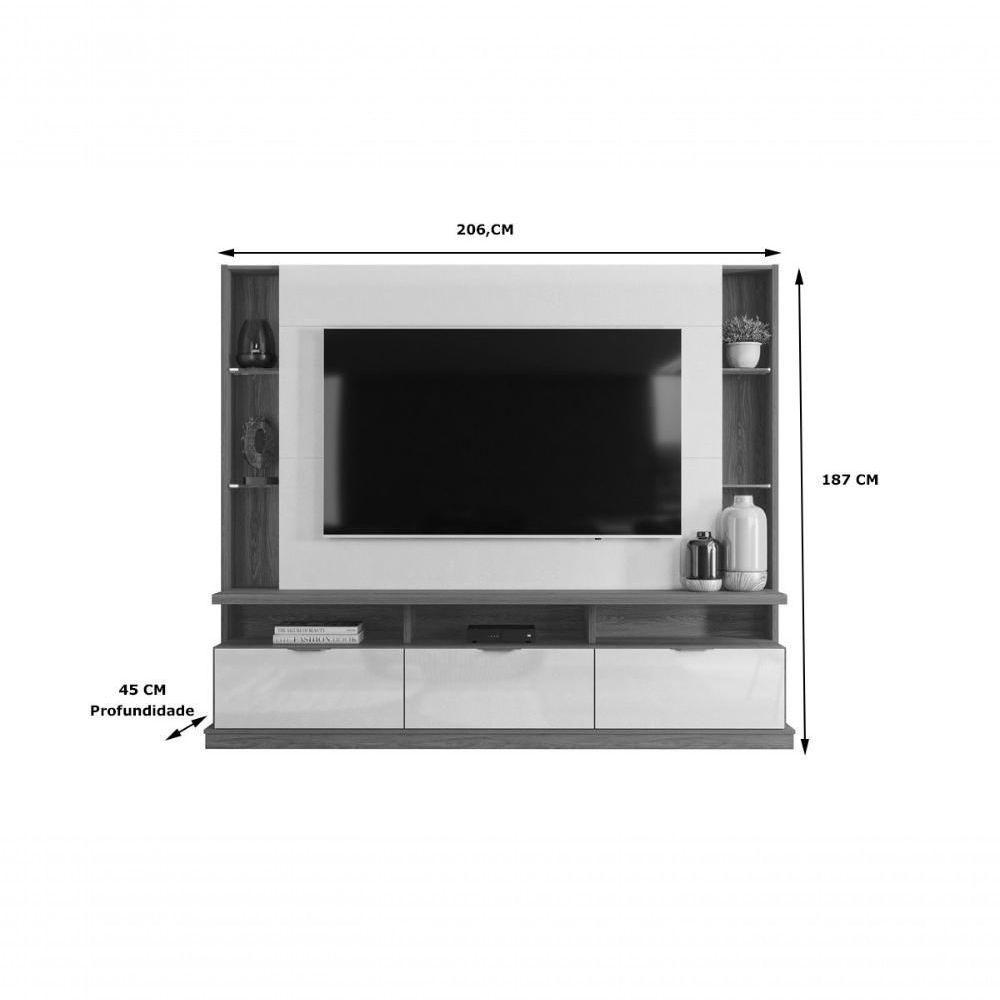 Painel Home Bilbao 2024 P- Tvs Até 70 3 Portas E Prateleiras P- Itens - Jequitiba-off White - 4