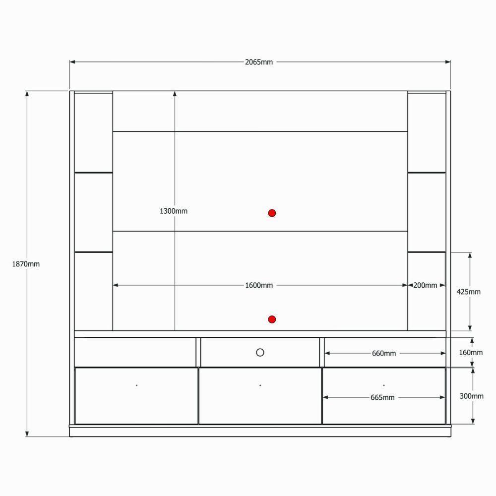 Painel Home Bilbao 2024 P- Tvs Até 70 3 Portas E Prateleiras P- Itens - Jequitiba-off White - 5