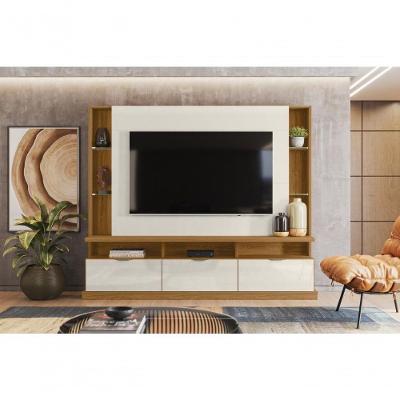 Painel Home Bilbao 2024 P- Tvs Até 70 3 Portas E Prateleiras P- Itens - Jequitiba-off White Perolizado