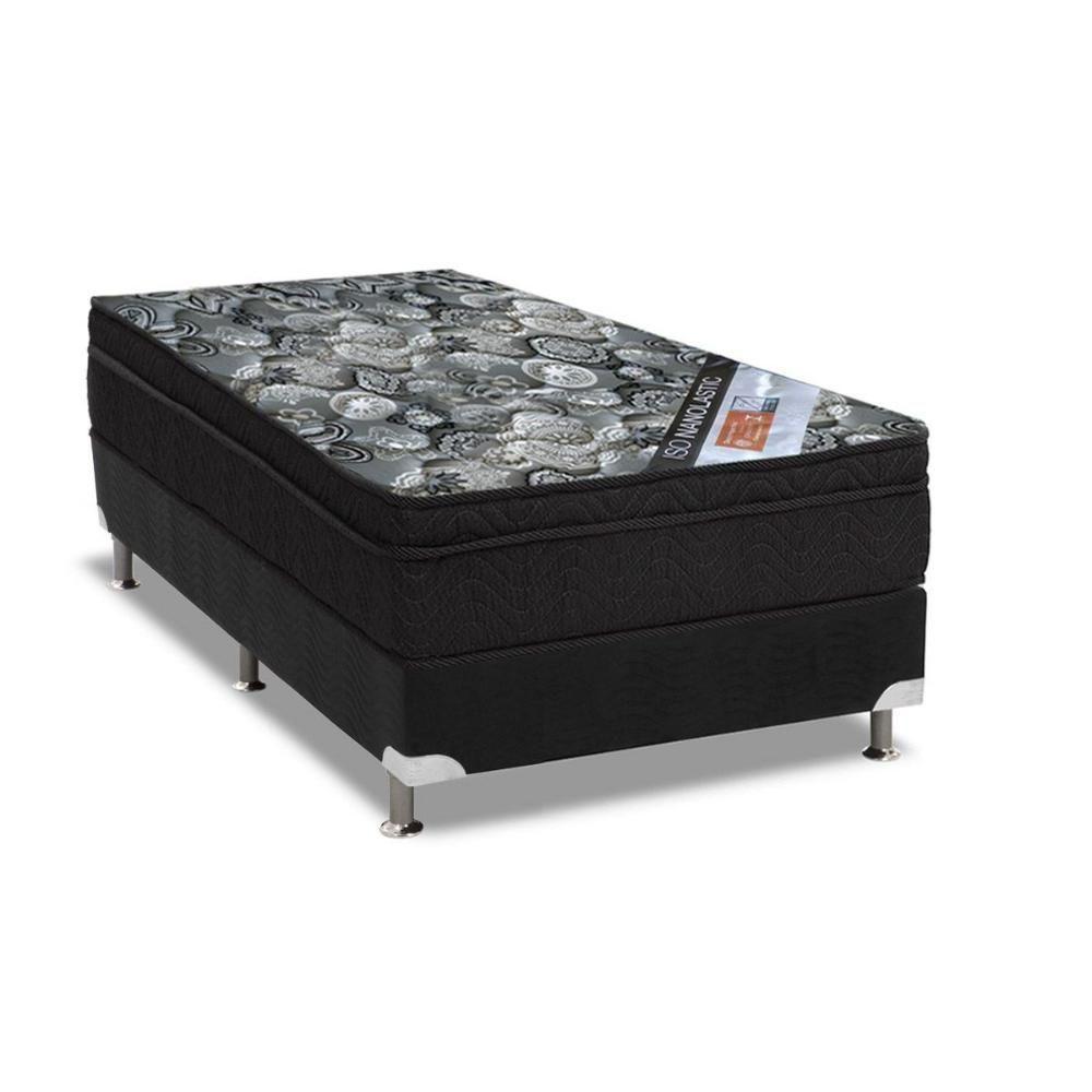 Cama Box Solteiro: Colchão Molas Ortobom Nanolastic Iso Firme + Base Crc Suede Black(88X188) - 1