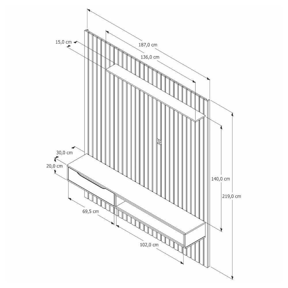Home Para Tvs 80 Tucumã Ripado 1.8 Nature Jb Móveis - 3