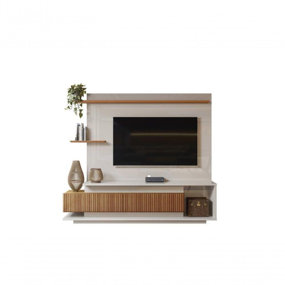 Home Istambul Painel P- Tvs Até 65'' 2 Portas Nichos E Prateleiras - Off White -jequitiba Ripado - 2