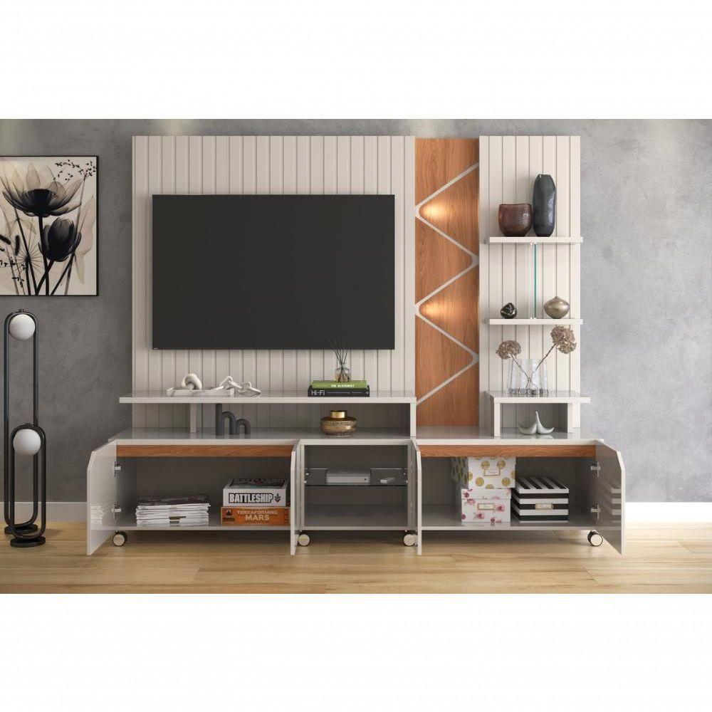 Home Cross Frisado Painel Tvs Até 55'' 4 Portas E Prateleiras P- Decoração - Off White jequitiba - 2