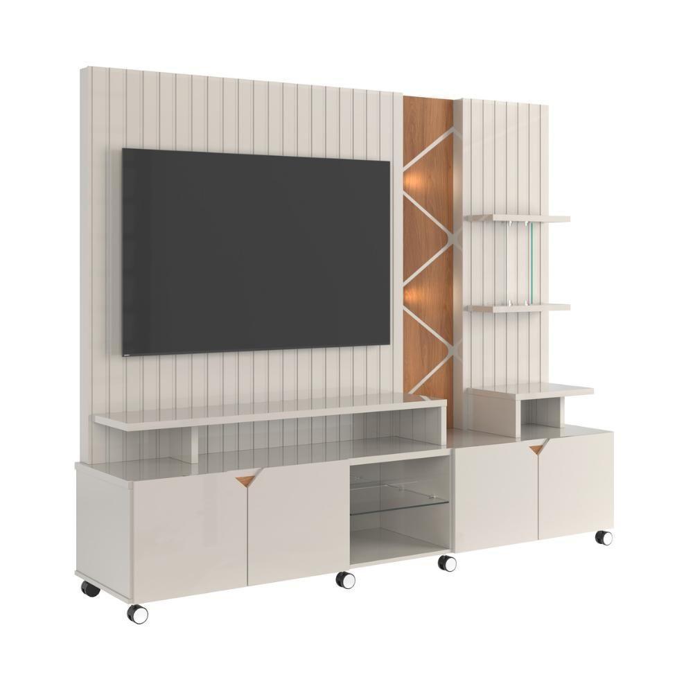Home Cross Frisado Painel Tvs Até 55'' 4 Portas E Prateleiras P- Decoração - Off White jequitiba - 5