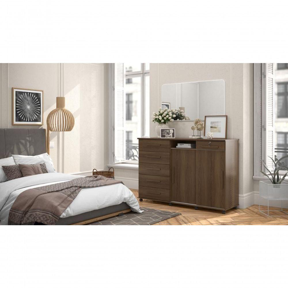 Cômoda Max 2020 2 Portas C- Gaveteiro Suporte P- Cabide Calçados E Maquiagem - Imbuia - 1