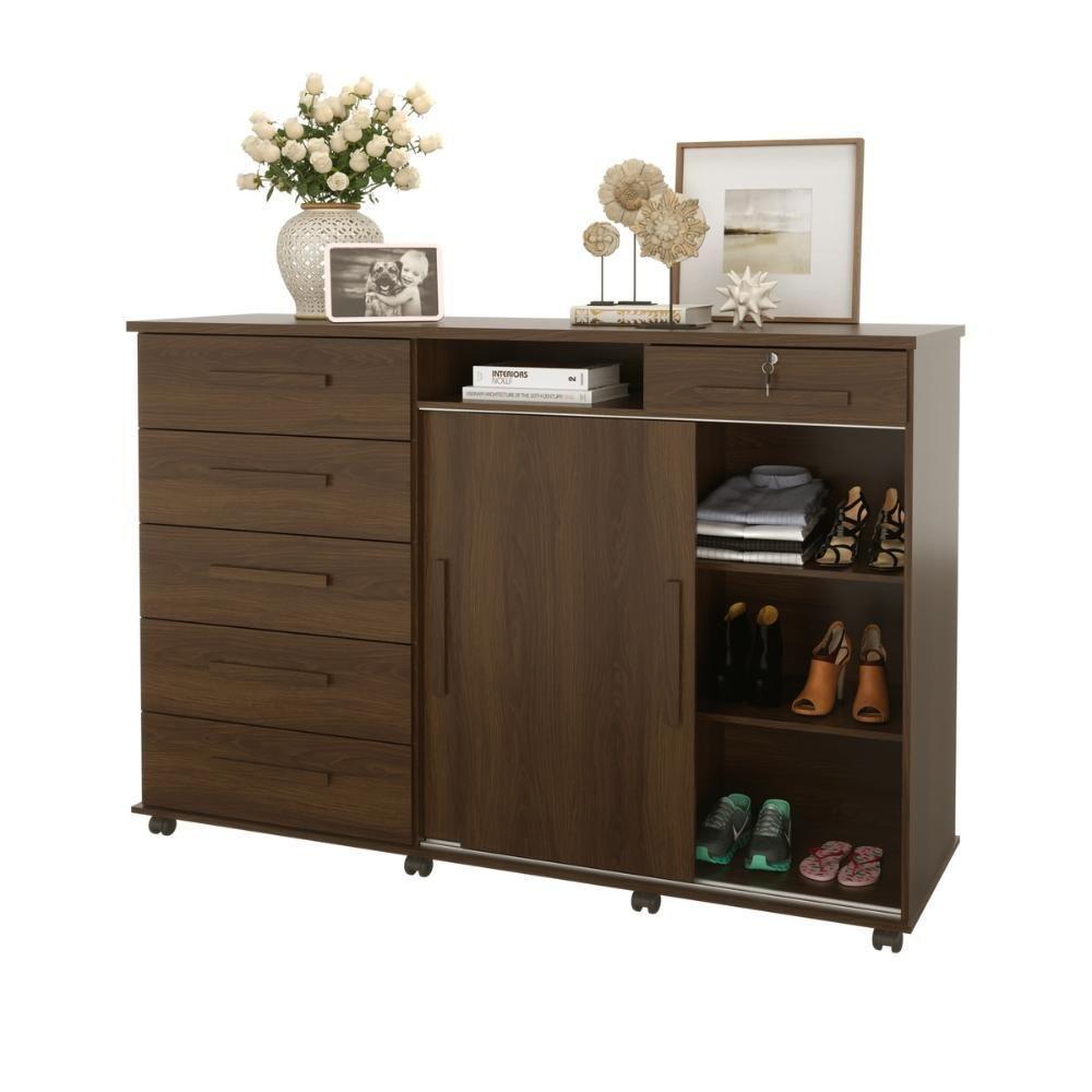 Cômoda Max 2020 2 Portas C- Gaveteiro Suporte P- Cabide Calçados E Maquiagem - Imbuia - 5