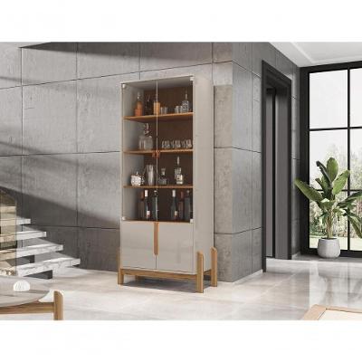 Cristaleira 2 Portas C- Prateleiras Para Vinhos E Taças Lizz Off-white-cedro