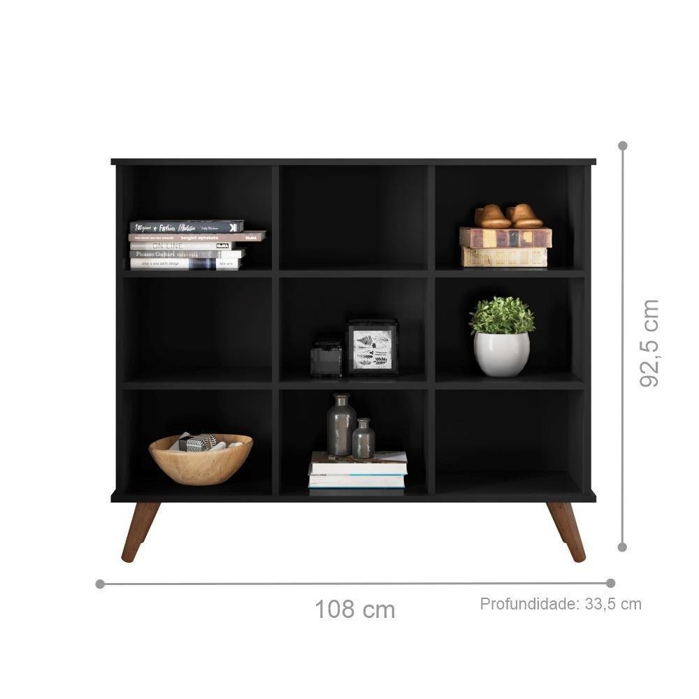 Conjunto Nicho Organizador Zuri 9 Espaços Retrô Preto + Kit 3 Gavetas Pretas - 2