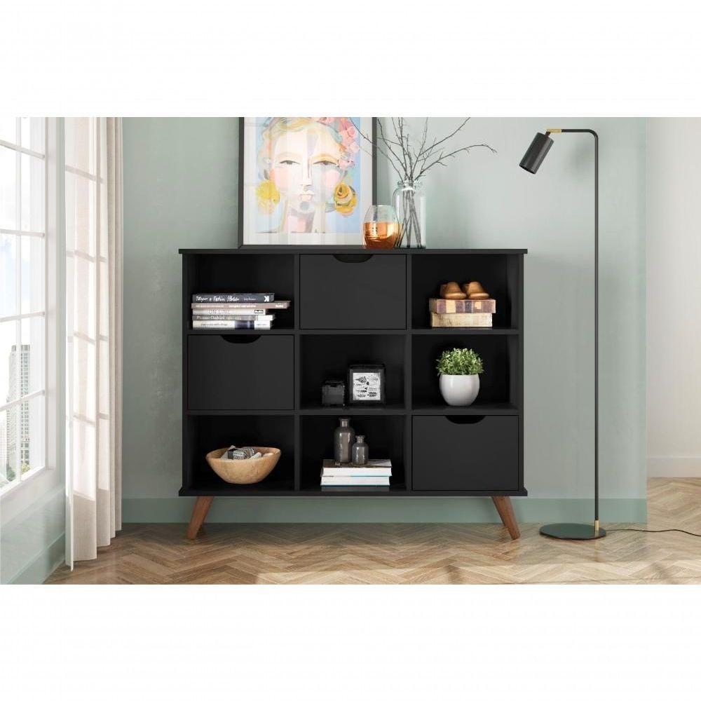 Conjunto Nicho Organizador Zuri 9 Espaços Retrô Preto + Kit 3 Gavetas Pretas - 4