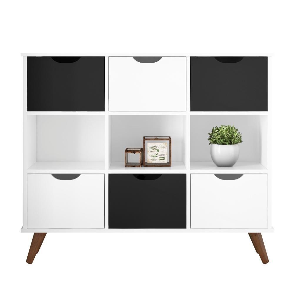 Conjunto Organizador Zuri 9 Espaços Retrô Branco + Kit 3 Gavetas Brancas + Kit 3 Gavetas Pretas - 3
