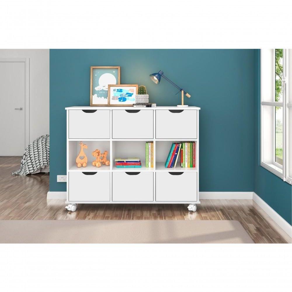 Conjunto Nicho Organizador Zuri 9 Espaços Com Rodízios Branco + 2 Kits 3 Gavetas Brancas - 3
