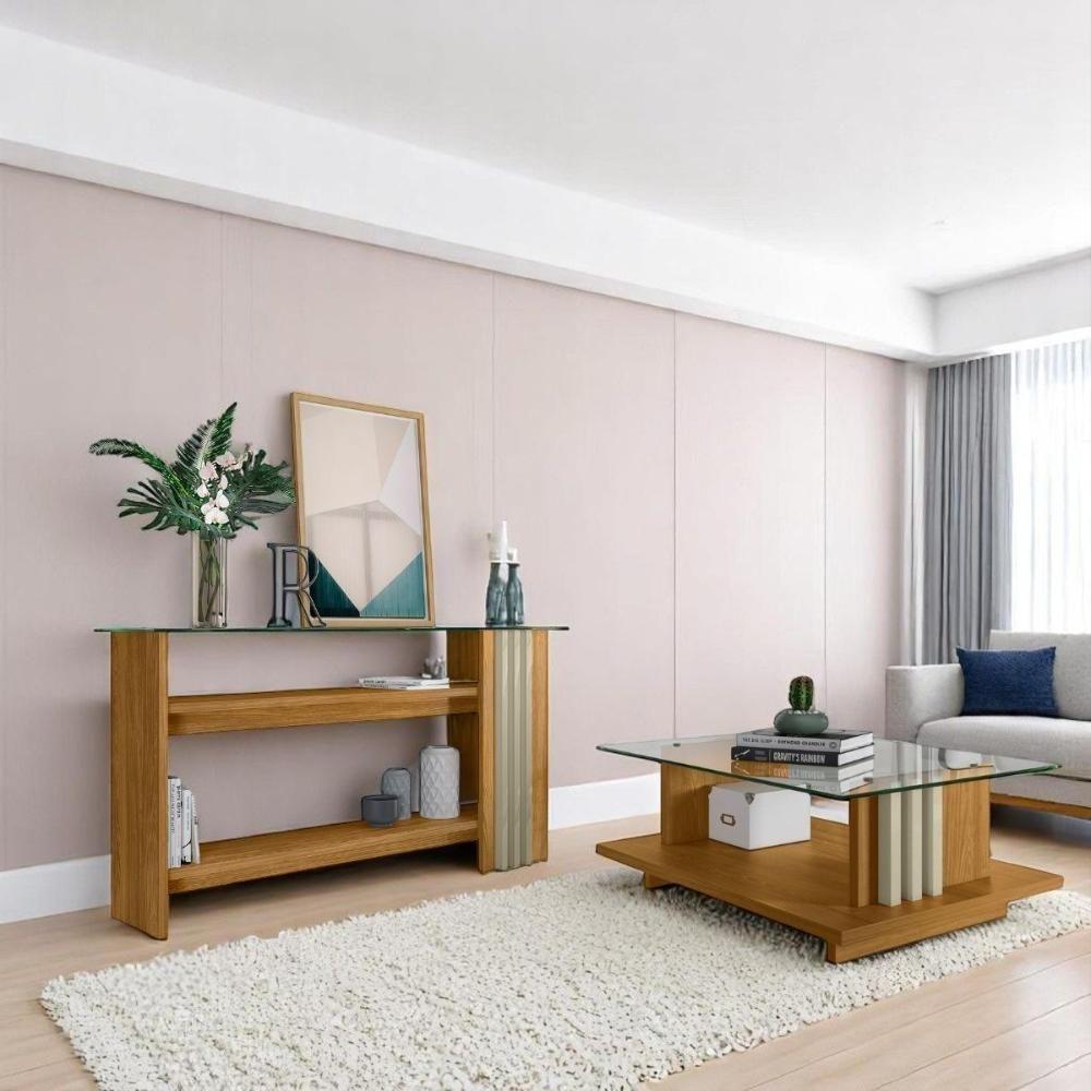 Conjunto Aparador Domo Com Prateleira E Mesa De Centro C/ Nicho Cumaru/opala - 1