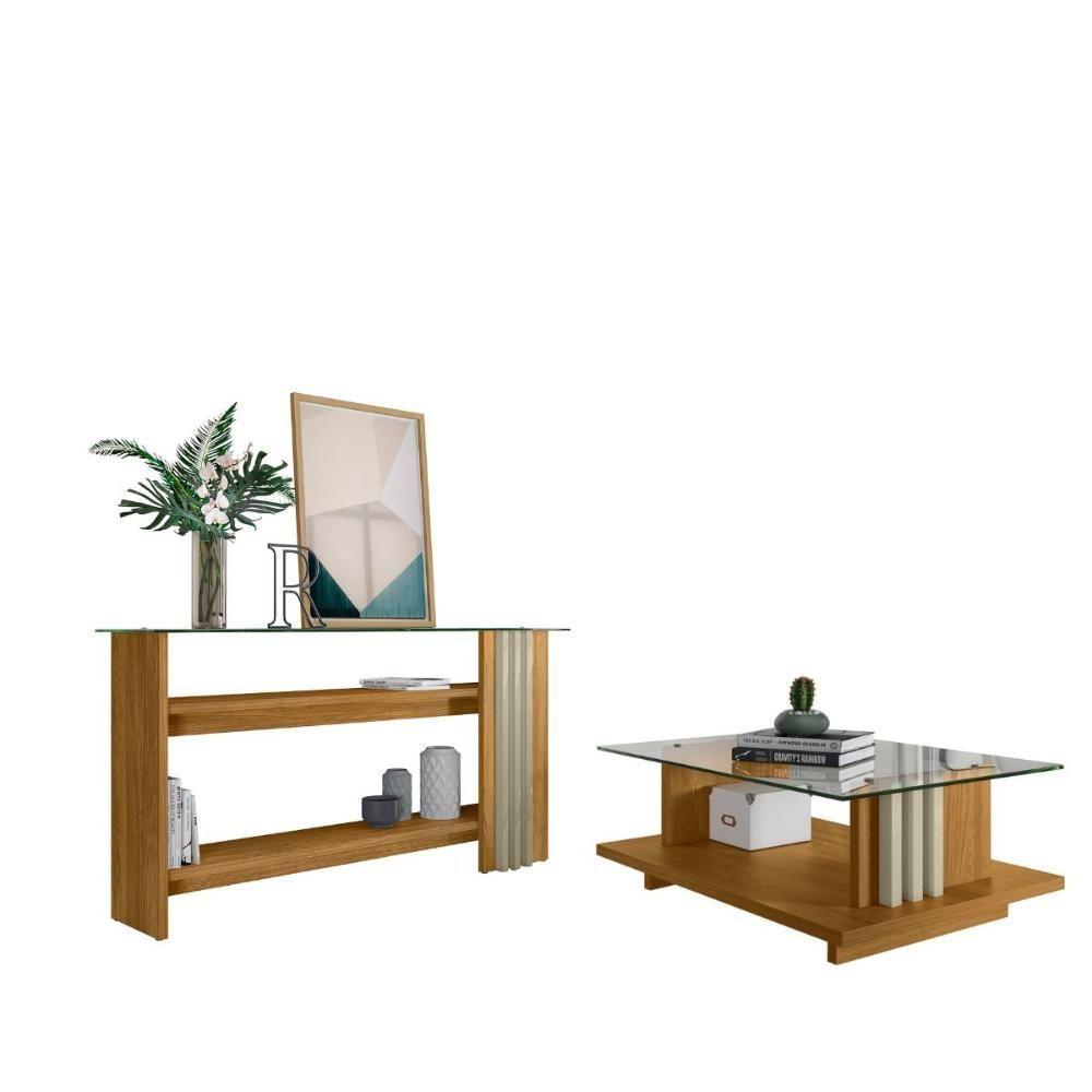 Conjunto Aparador Domo Com Prateleira E Mesa De Centro C/ Nicho Cumaru/opala - 4