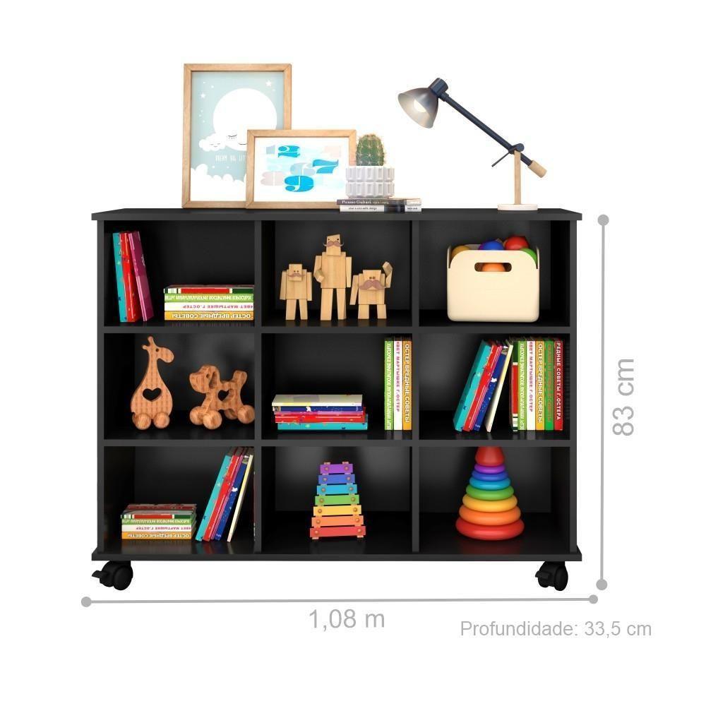 Conjunto Nicho Organizador Zuri 9 Espaços Com Rodízios Preto + 2 Kits 3 Gavetas Brancas - 2