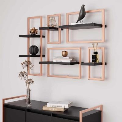 Conjunto 6 Prateleiras Industrial Preto-cobre - Pleno