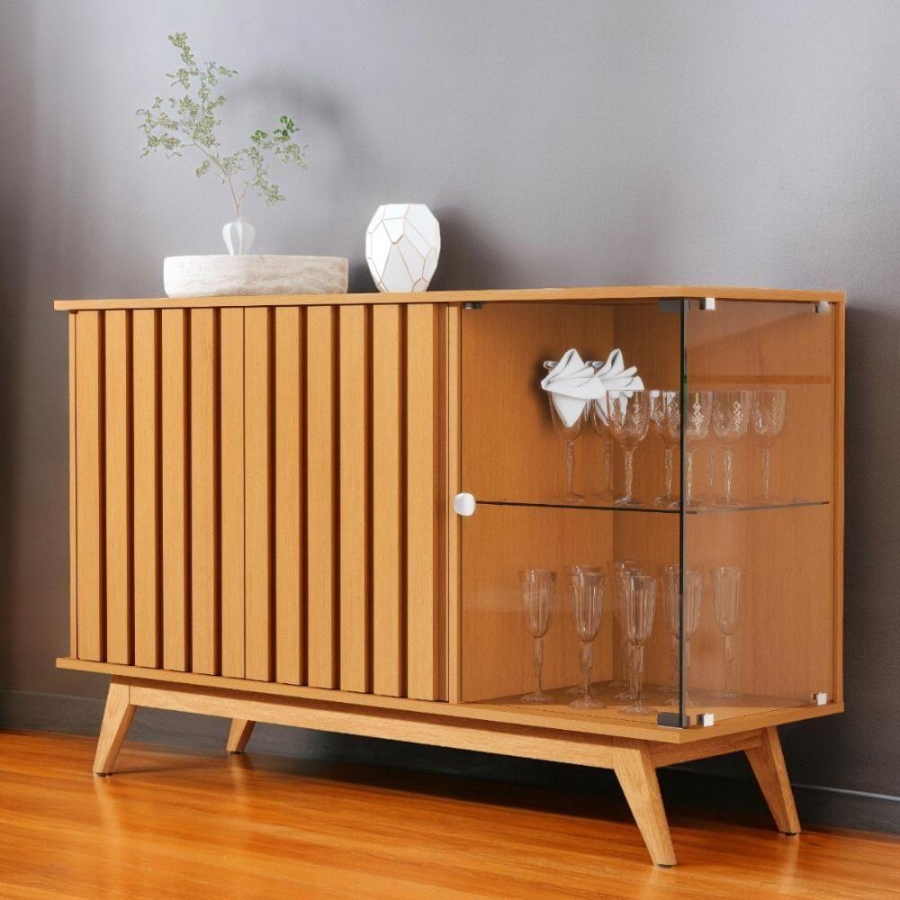 Buffet Ripado Com Prateleira Açaí 03 Portas Nature Jb Móveis - 1