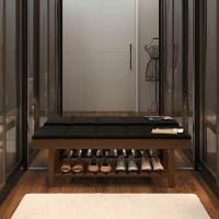 Banco Em Madeira Almofadado Com Sapateira Preto