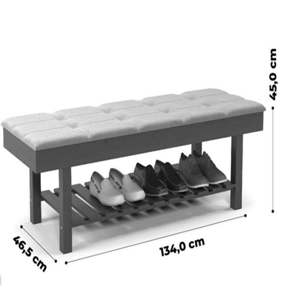 Banco Em Madeira Almofadado Com Sapateira Cinza Pena - 5