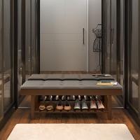 Banco Em Madeira Almofadado Com Sapateira Cinza Pena - 2