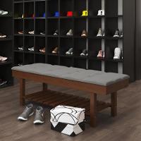 Banco Em Madeira Almofadado Com Sapateira Cinza Pena - 3