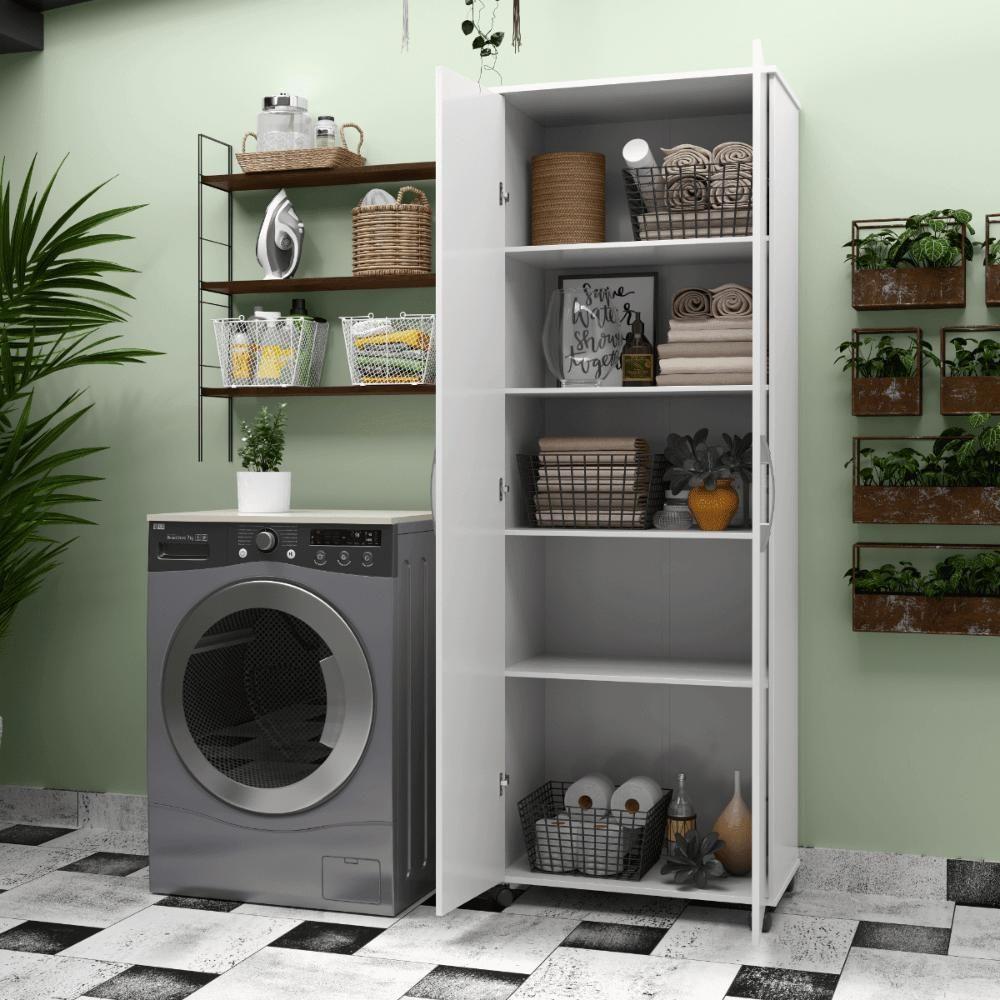 Armário Multiuso Tamar Lavanderia 4 Prateleiras Branco - 1