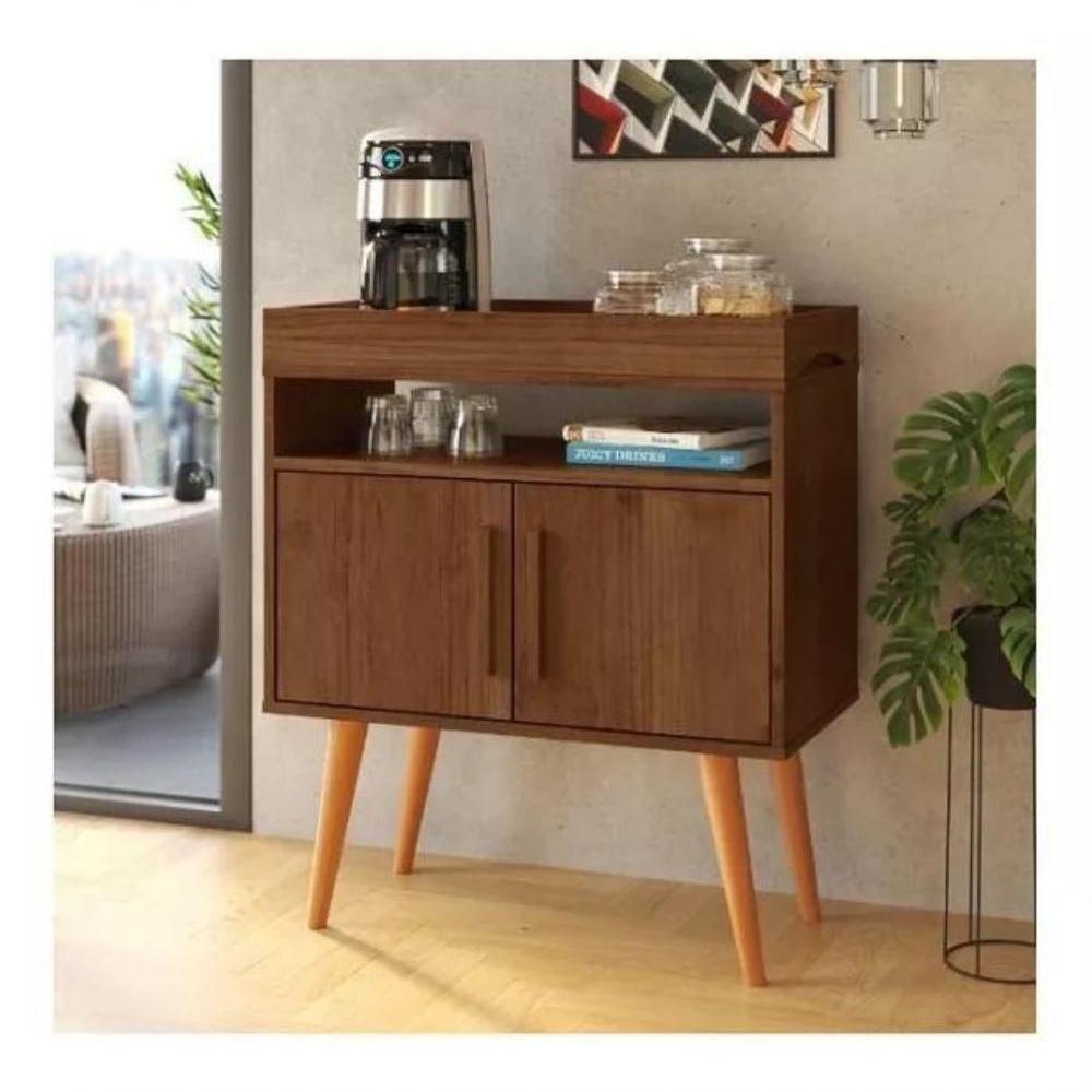 Aparador Café Shot Com Portas Pés Em Madeira Pinus Canela - 1