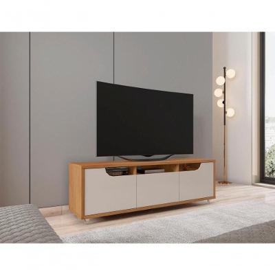 Rack Jersey 160cm C- Gaveta 2 Portas E Prateleiras P- Itens Sala De Estar Cedro Off White