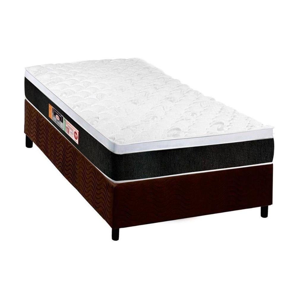 Cama Box Solteiro: Colchão Espuma D45 Castor Black e White AIR + Base CRC Suede Brown(88x188) - 1
