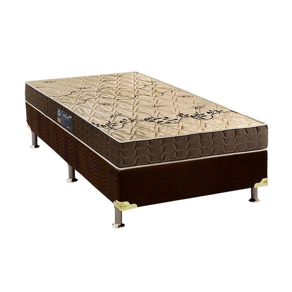 Cama Box Solteiro: Colchão Espuma Anjos D28 Confort + Base CRC Suede Brown(88x188) - 1