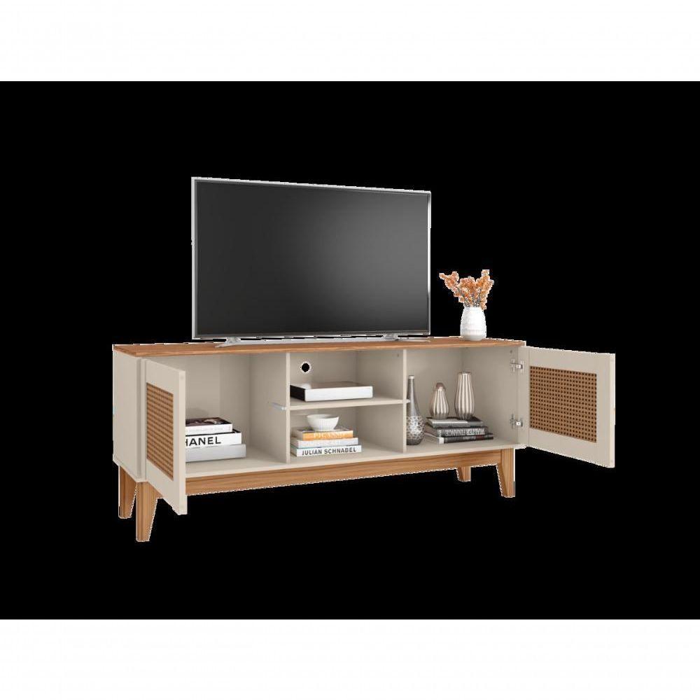 Rack Safira 1,35m 2 Portas E Nicho Central C- Prateleira Off White-noce - 2