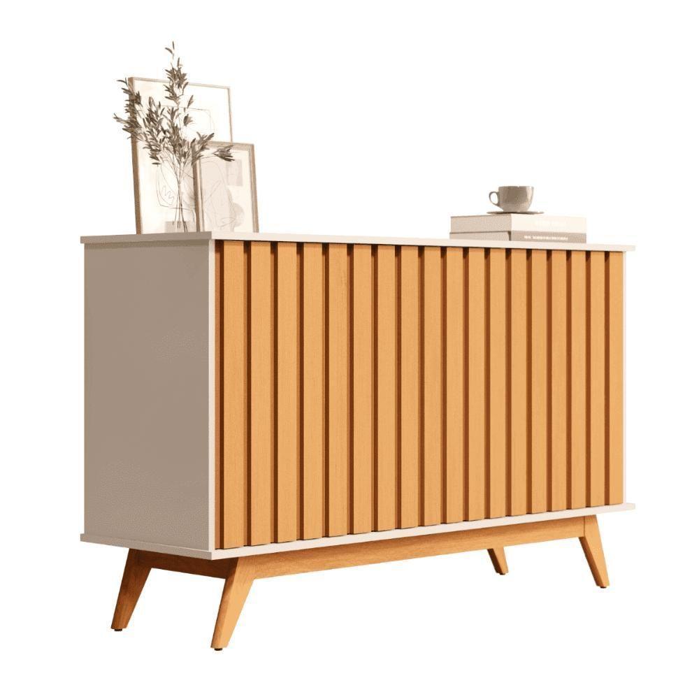 Balcao Buffet 3 Portas Ripado 1,36 Juçara Off White Nature - 3