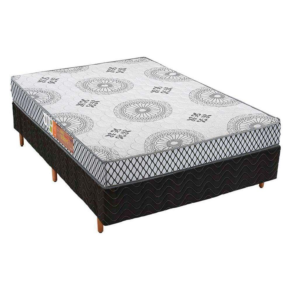 Cama Box Casal: Colchão Espuma Polar D28 Pérola + Base CRC Rústico Black(138x188) - 1