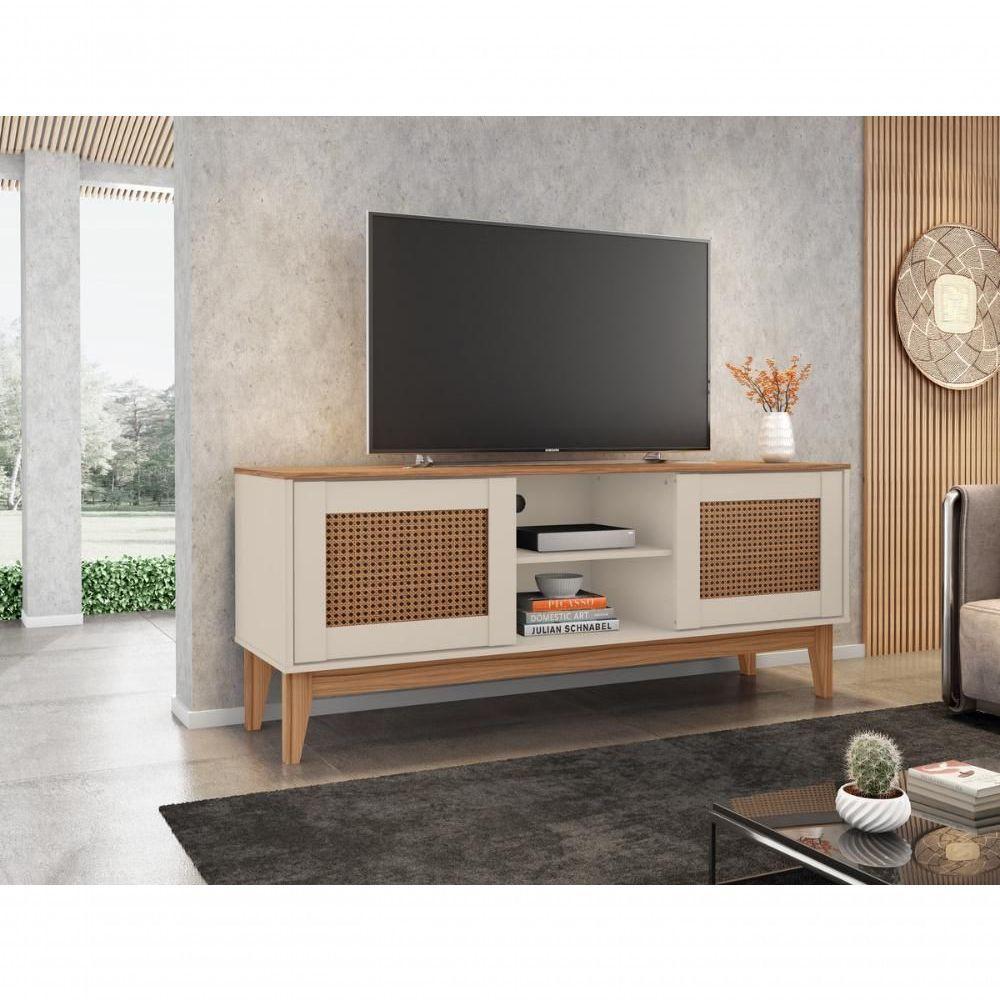 Rack Topázio 1,35m 2 Portas E Nicho Central C- Prateleira Off White-noce - 1