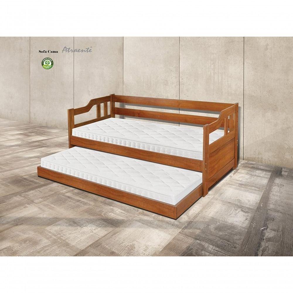 Sofá Cama Castanho Em Madeira Maciça Pinus - Atraente - 1
