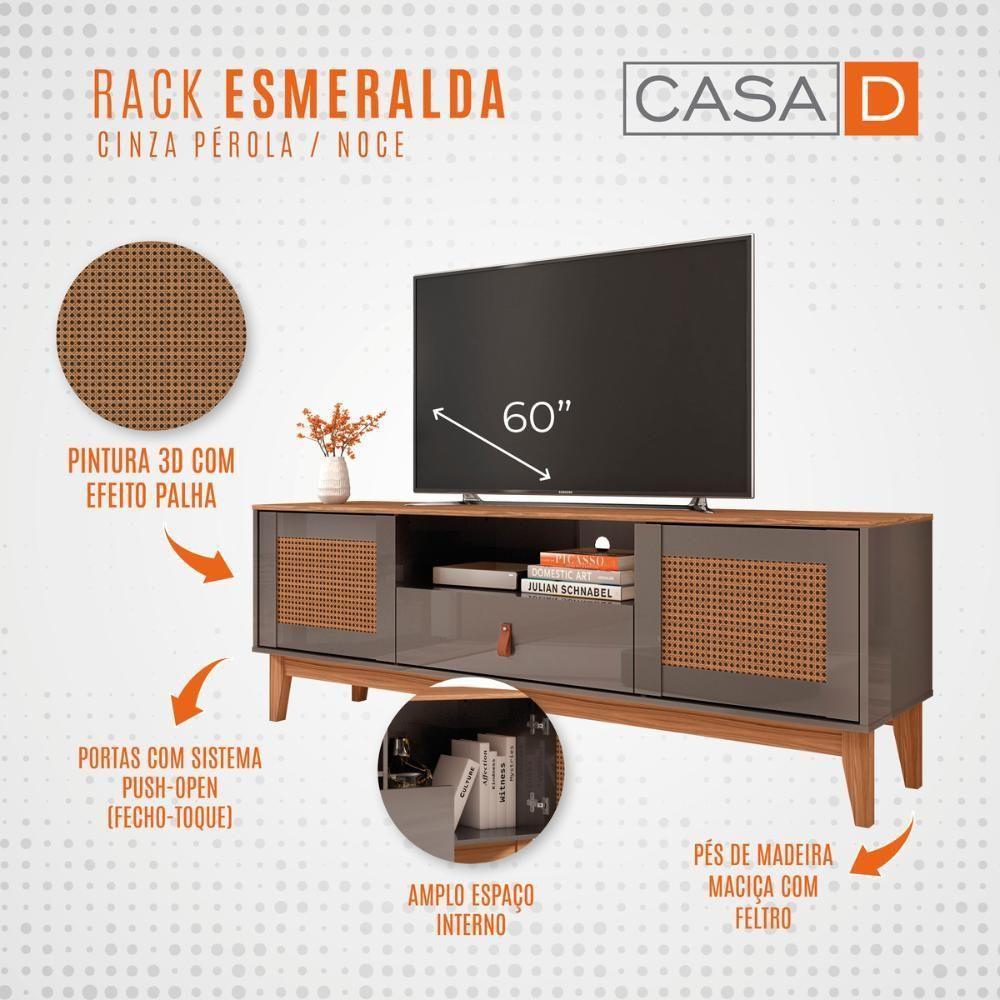 Rack Esmeralda 1,60m C- 2 Portas Gaveteiro E Nicho Central Cinza Perola-noce - 5