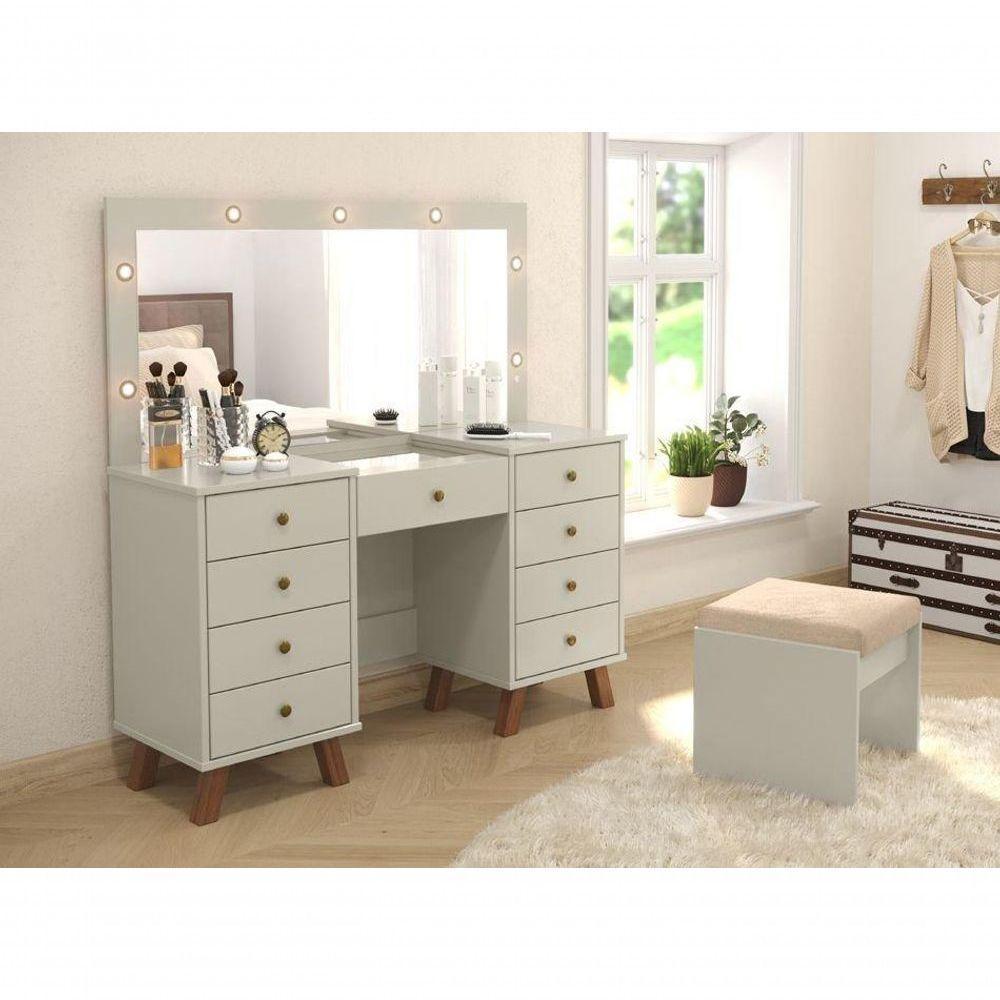 Penteadeira Com Espelho E Leds Eloá Off White Com Banqueta Patrimar - 1
