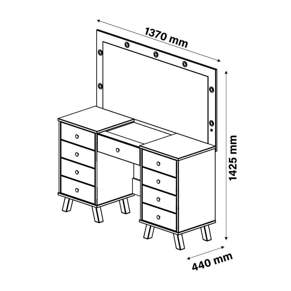 Penteadeira Com Espelho E Leds Eloá Off White Com Banqueta Patrimar - 3