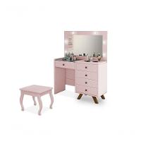 Penteadeira Camarim Com Espelho, Led E Banqueta Luna Rosê - Luapa - 2