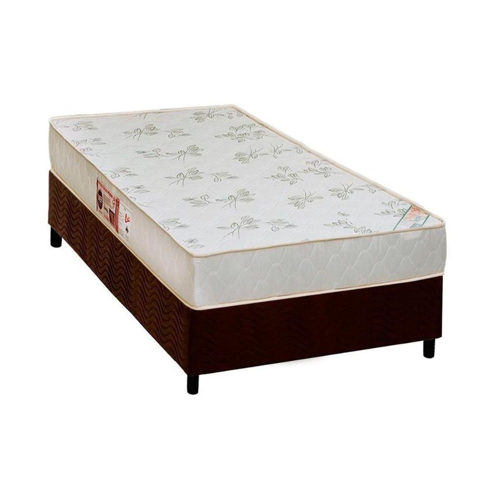 Cama Box Solteiro: Colchão Espuma D33 Castor Sleep Max Relax + Base Crc Suede Brown(88X188) - 1